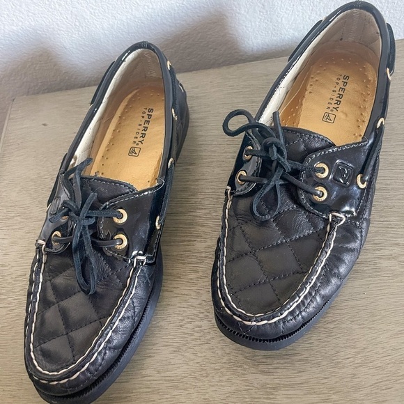 Sperry Black Quilted Leather Top-Sider Shoes - Picture 1 of 14